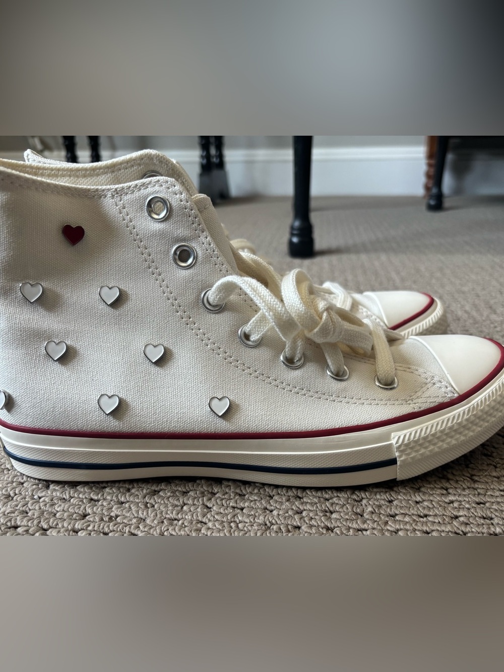 Brand New, Converse High-Top Canvas Sneakers with Heart Studs and bottoms